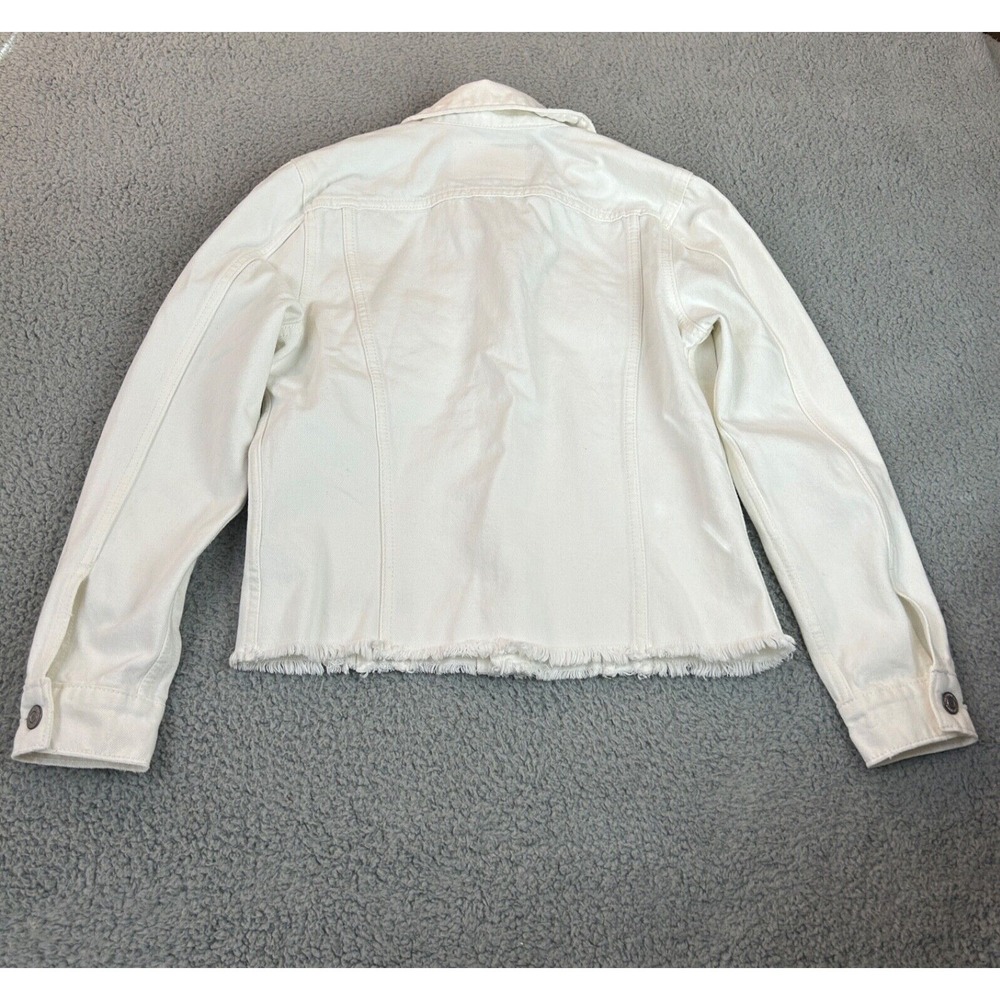 Lucky Brand Jacket Women Small Petite White The Tomboy Trucker Fringe Hem - Picture 13 of 16